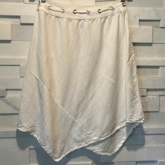 COTE' FEMME VINTAGE 90s Y2K Assymetrical Linen/Viscose Grommet Tie Midi Skirt 8 - Picture 3 of 7